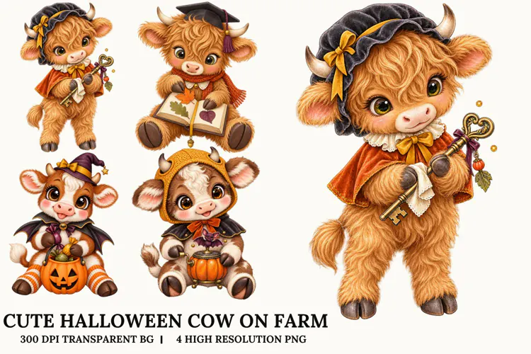 Cute Halloween Cow PNG Farm Animal Spooky Sublimation Design