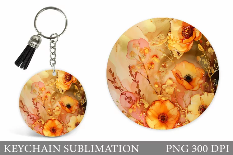 Flowers Keychain Design. Round Keychain Flowers