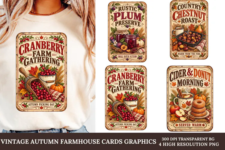 Vintage Autumn Farmhouse PNG Rustic Harvest Sublimation Art