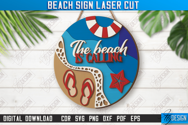 Beach Sign Laser Cut | Summer Front Door Decor | Wall Signs example image 1