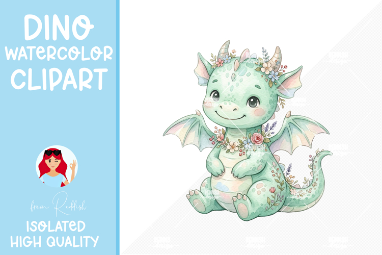 Cute Baby Dragon Watercolor Clipart