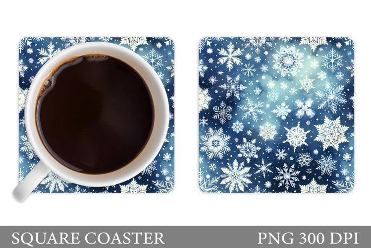 Snowflakes Coaster Design. Watercolor Snowflakes Coaster