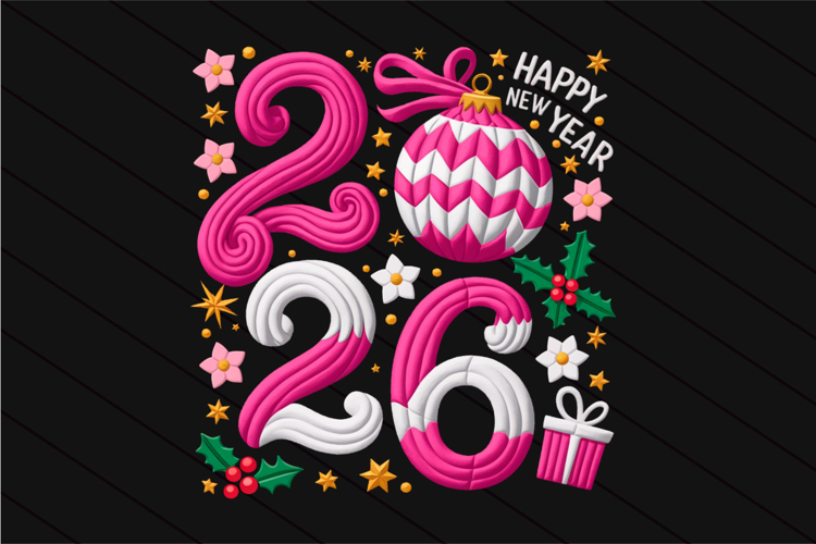 Happy New Year 2026 PNG, Crochet Yarn