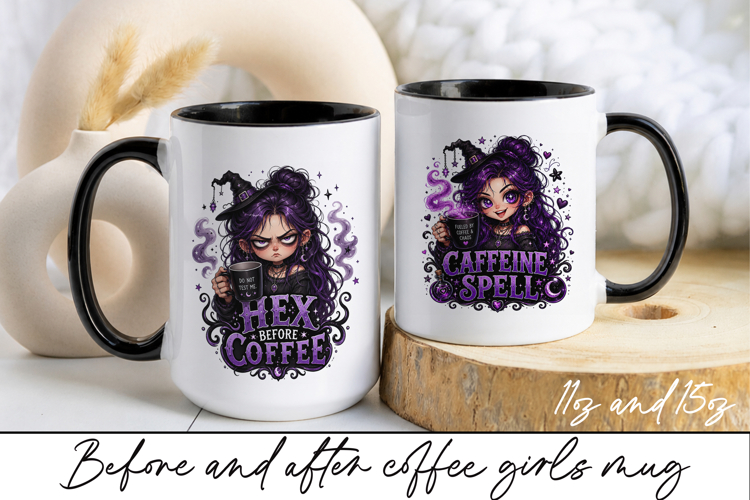 Before and After Coffee Girl Mug Wrap Sublimation