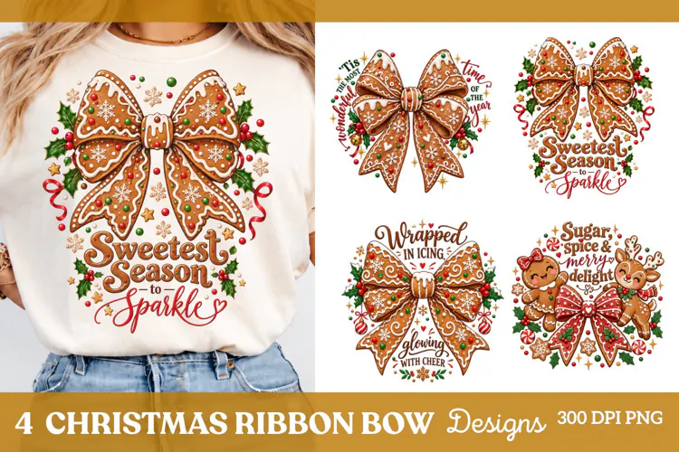 4 Christmas Bow Shirt PNG Designs, 4 Polka Dot Gingham Chris