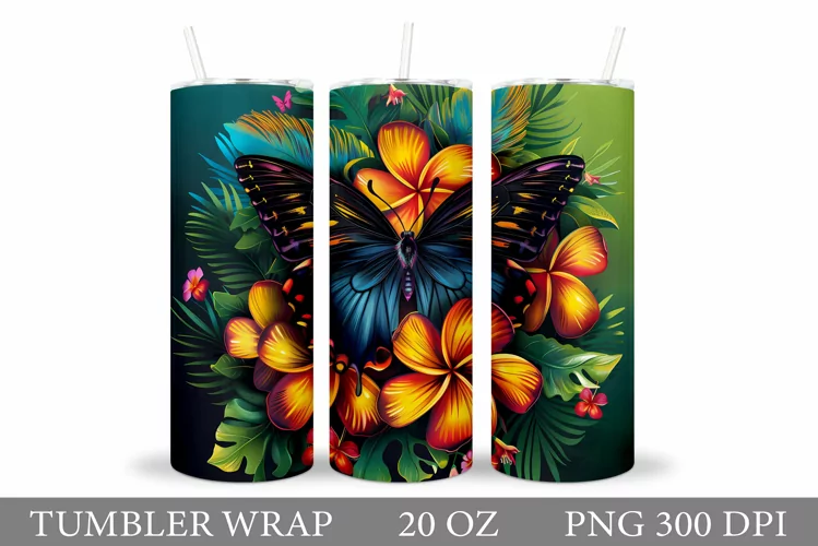 Butterfly Tumbler Design. Flowers Tumbler Sublimation