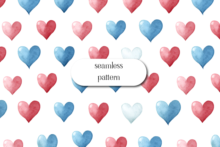 Watercolor Heart Pattern Red Blue Cute Seamless Design
