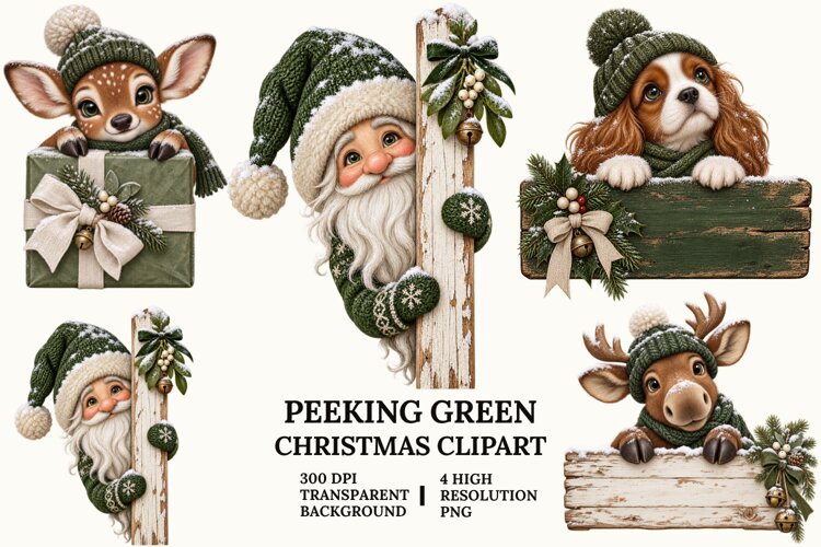 Peeking Christmas Clipart with Koala, Beaver and Angel PNG example image 1