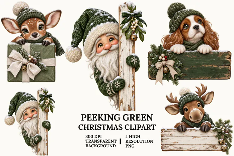 Peeking Christmas Clipart with Koala, Beaver and Angel PNG