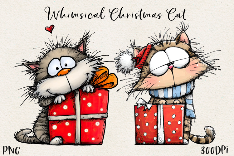Cute Christmas Cat PNG | Whimsical Holiday Kitty Clipart