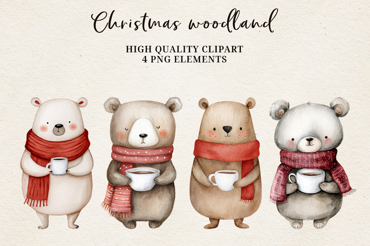Christmas Woodland Bears | Cozy Winter Bear Clipart PNG