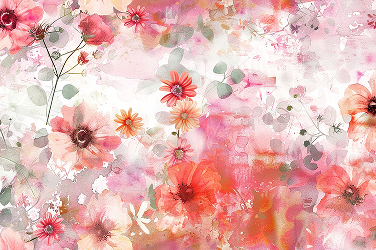 Floral pattern with pink   orange flowers