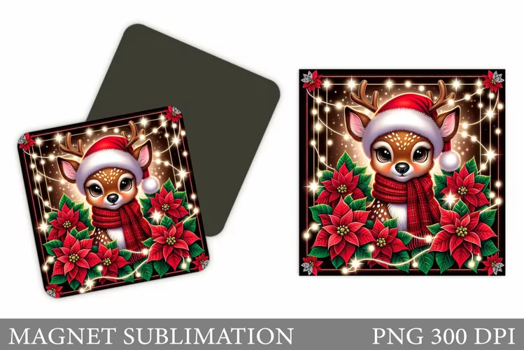 Christmas Deer Magnet Design. Christmas Magnet Sublimation