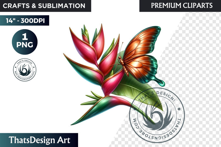 Tropical Butterfly & Flower Clipart: Vibrant floral PNG