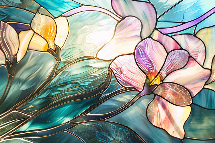 Colorful Stained Glass Floral Background with Elegant Light