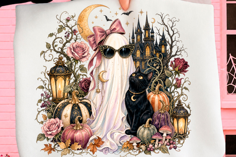 Glam Ghost Black Cat Halloween PNG