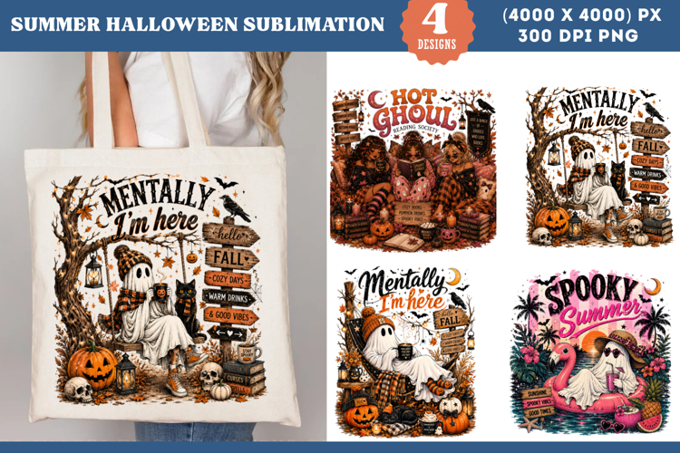 Summer Halloween Ghost Reading Fall Sublimation PNG