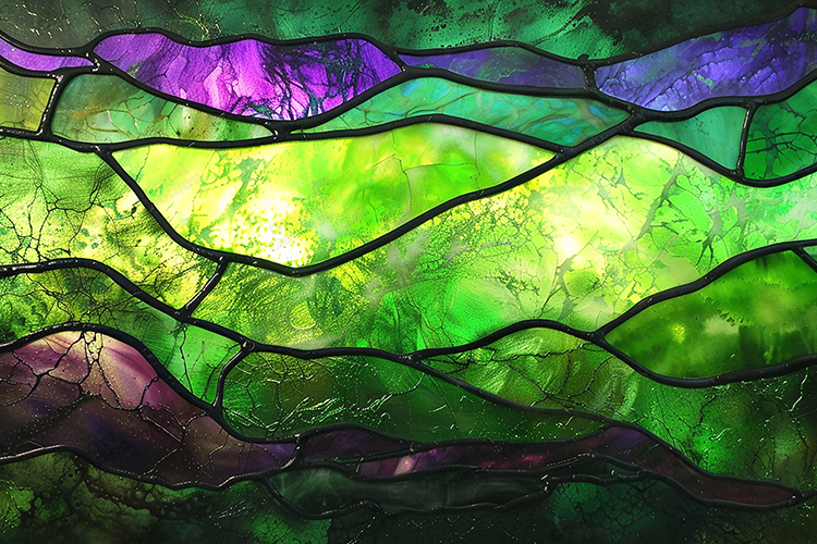 Green Stained Glass Abstract Background with Vibrant Texture