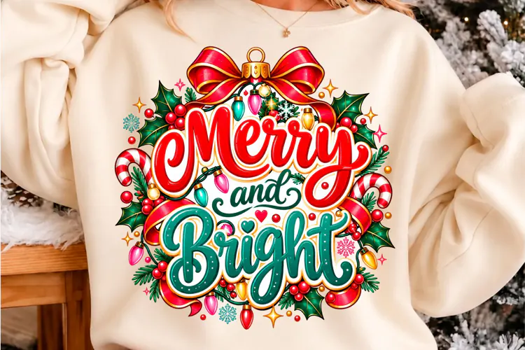 Merry and Bright Christmas PNG Christmas T-shirt design
