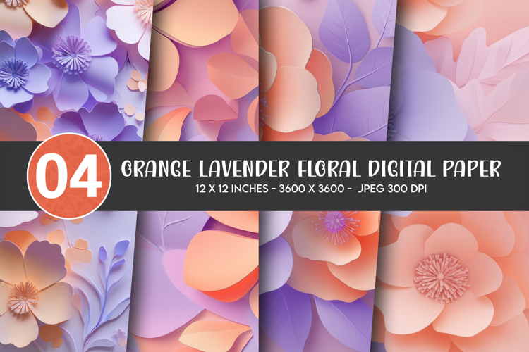 Orange Lavender Floral Digital Paper example image 1