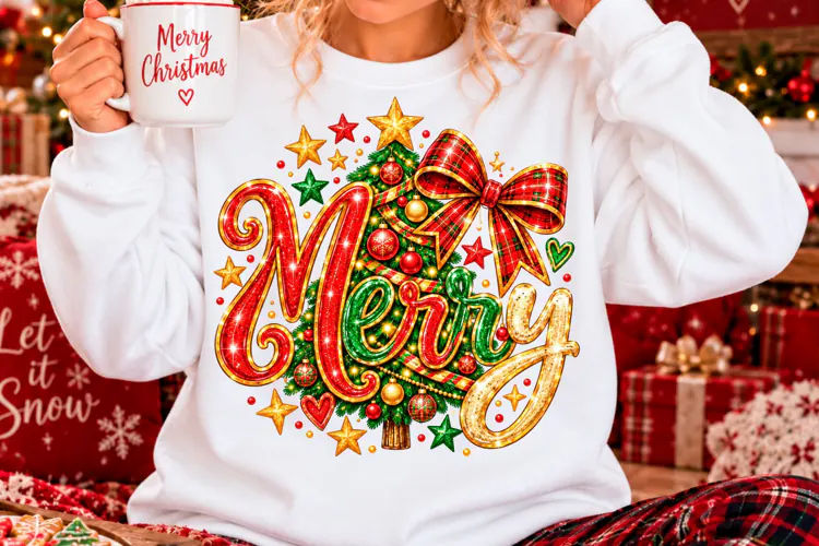 Merry Christmas Tree Glitter PNG
