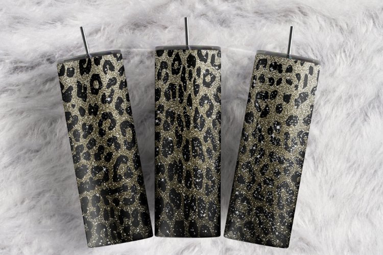 Black Cheetah Silver Gray Glitter Animal 20 oz tumbler wrap