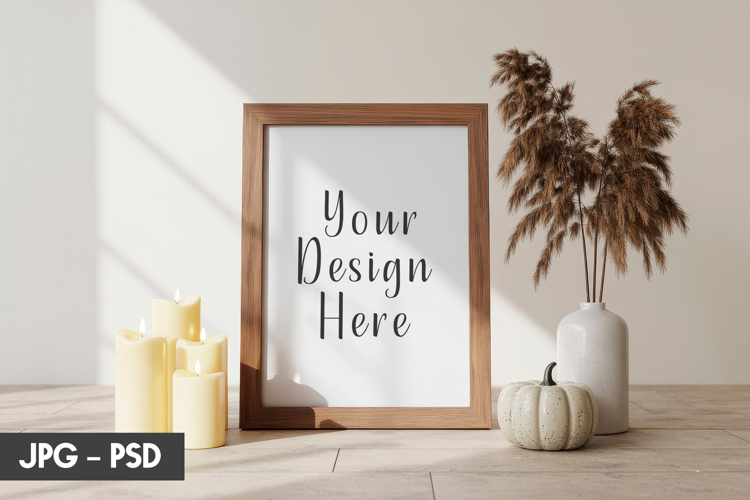 Pumpkin Decor Frame Mockup PSD