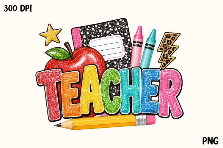 Glitter Teacher School Supplies PNG