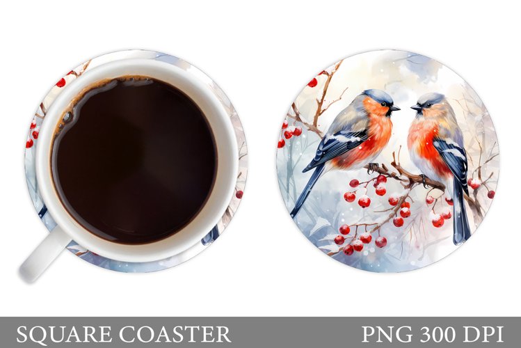 Birds Round Coaster Design. Winter Birds Coaster Sublimation example image 1