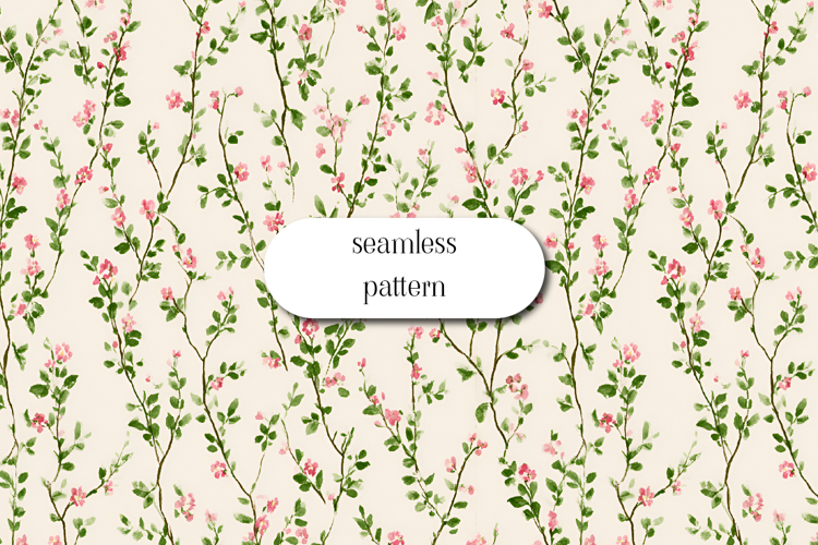 Seamless pattern with delicate pink wildflowers on cream