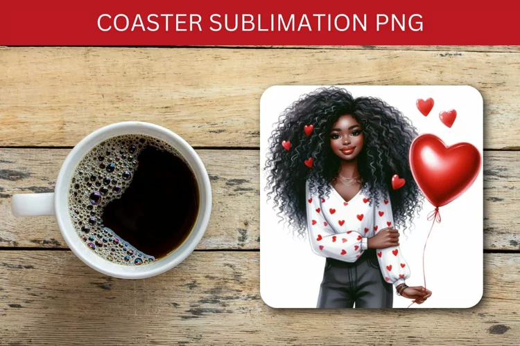 valentine square coaster - black girl