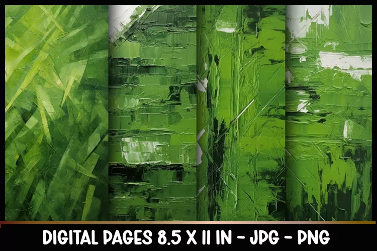 4 Green Paint Strokes Digital Papers I Junk Journal 8.5x11