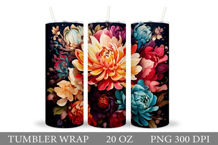 Flowers Tumbler Wrap Design. Sublimation Tumbler Flowers