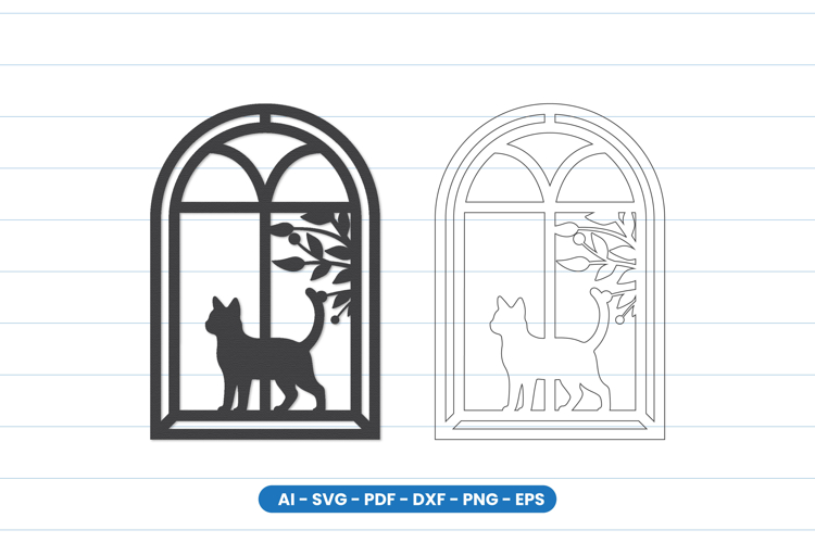 Cat Window Scene Laser Cut SVG