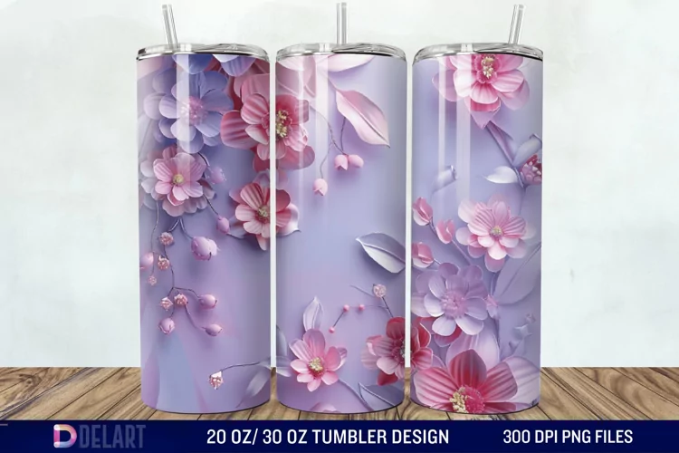 3D Painted Flower Tumbler Wrap