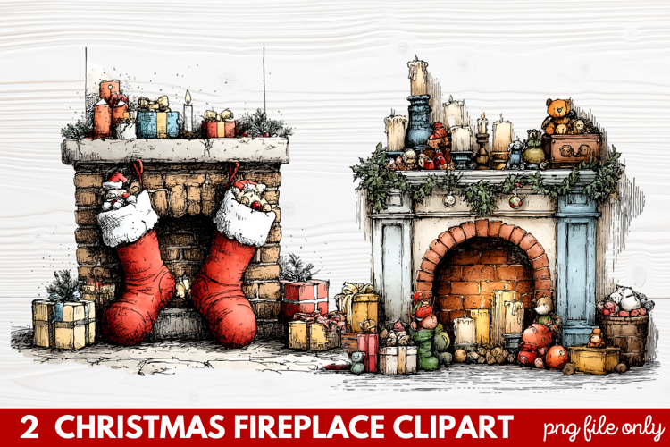 Cozy Christmas Fireplace Clipart | Holiday Mantel   Winter