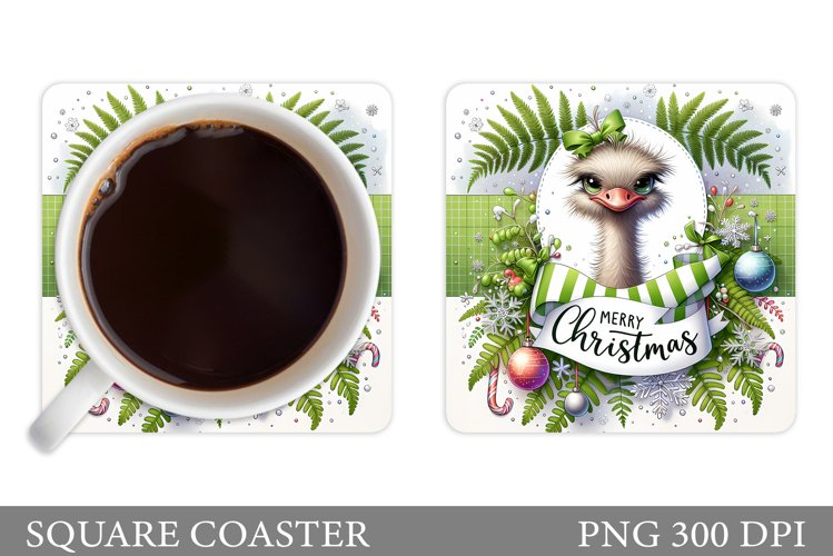 Christmas Ostrich Coaster. Christmas Coaster Sublimation example image 1