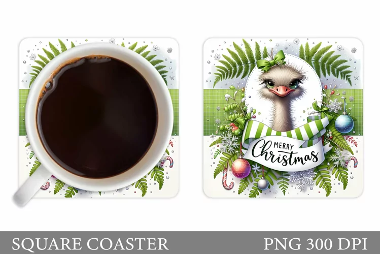 Christmas Ostrich Coaster. Christmas Coaster Sublimation