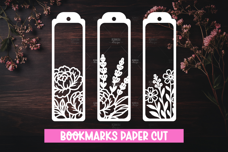 3 Floral Bookmarks Paper cut SVG Laser cut,Cricut,Silhouette