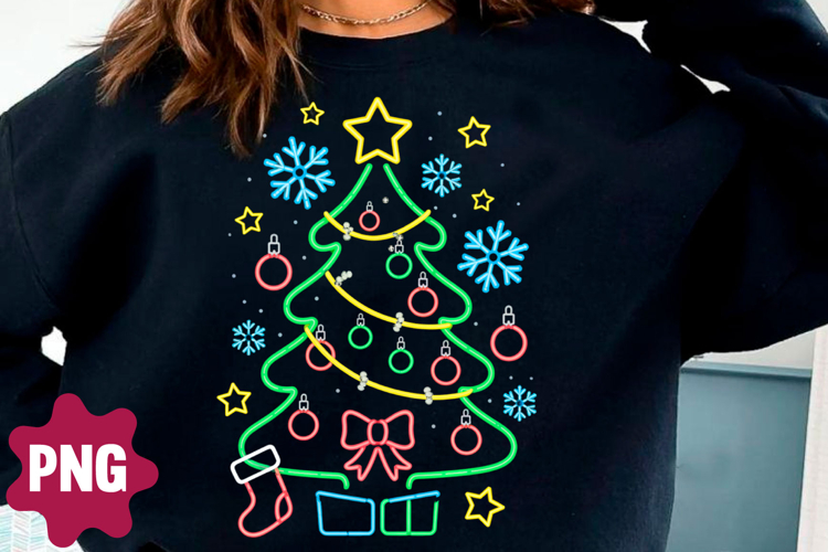 Neon Coquette Christmas Tree PNG example image 1