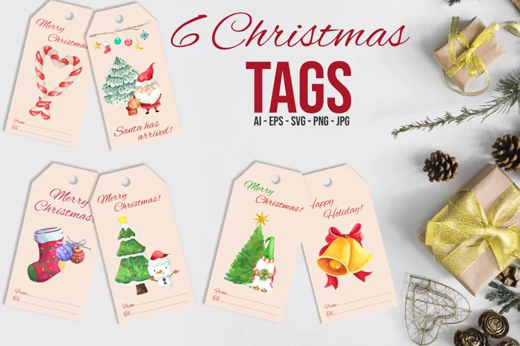 Watercolor Christmas Gift Tags, Christmas tags svg