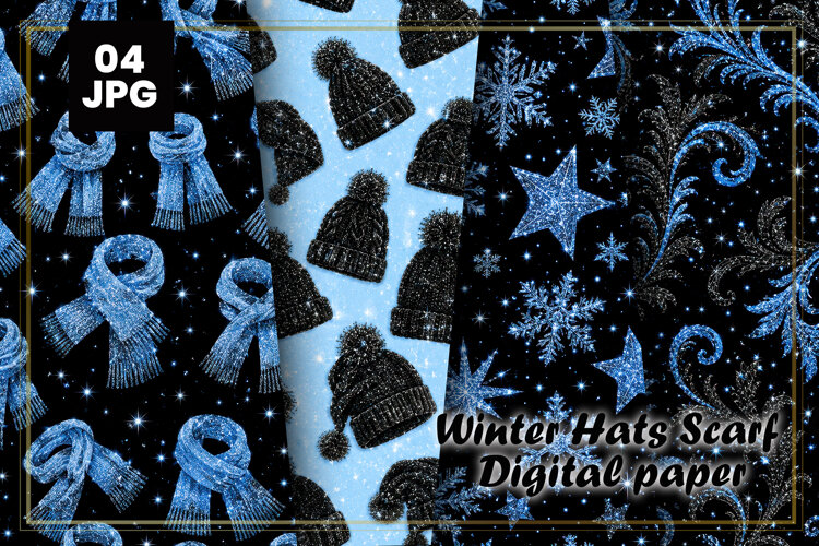 Winter Hats Scarf Digital Paper example image 1
