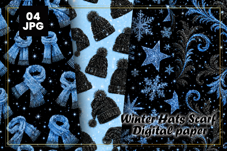 Winter Hats Scarf Digital Paper