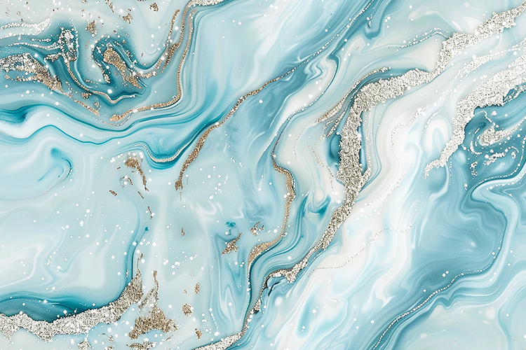 Marble pattern with swirling blue & white hues & gold accent