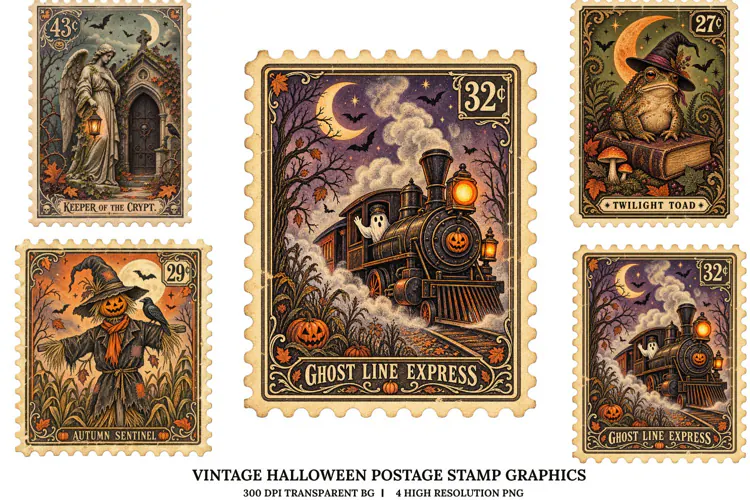 Vintage Halloween Apothecary Labels PNG Spooky Animal Art