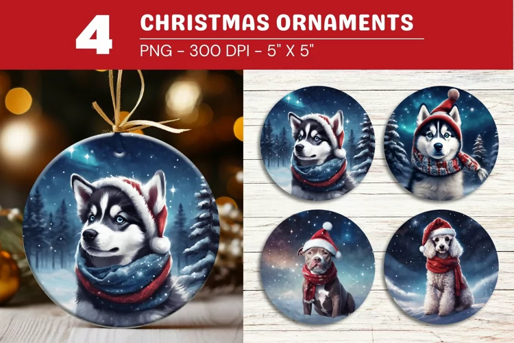 rounded christmas ornament puppy dog