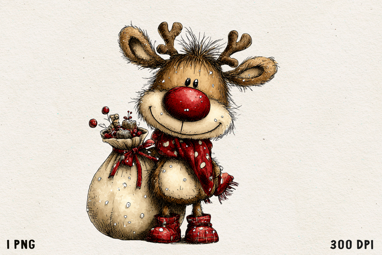 Cute Whimsical Christmas Reindeer Clipart Holiday PNG