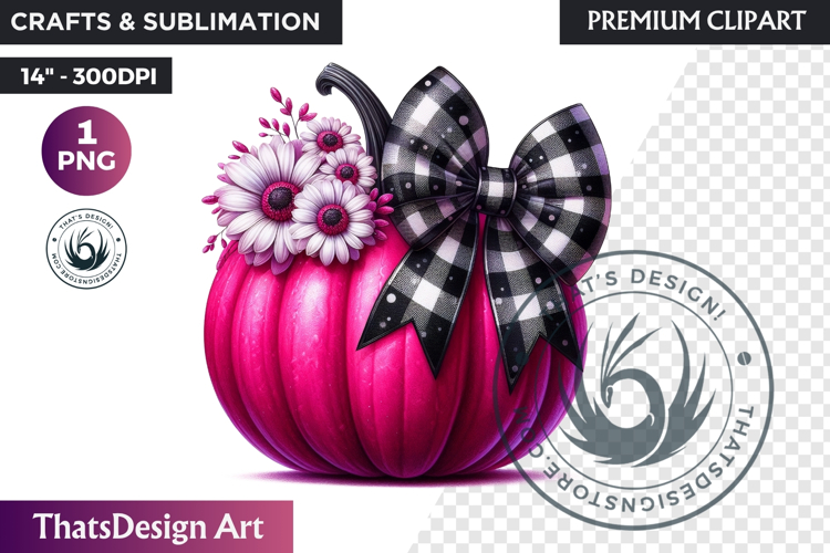 Floral Pink Coquette Pumpkin with bow PNG, Autumn Girly bow