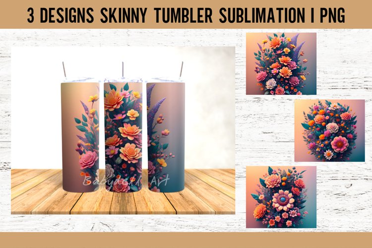 3D Colorful Flowers Tumbler Sublimation PNG
