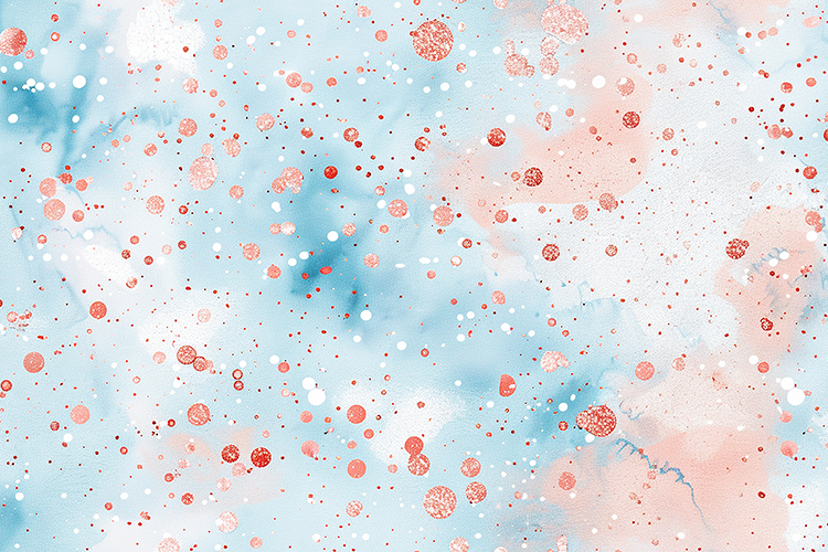 Pink and blue watercolor splatters and glittering dots